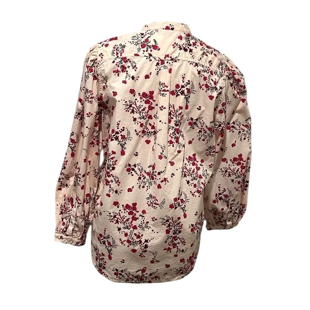 J.Crew classic collarless puff sleeve button down floral shirt size 10